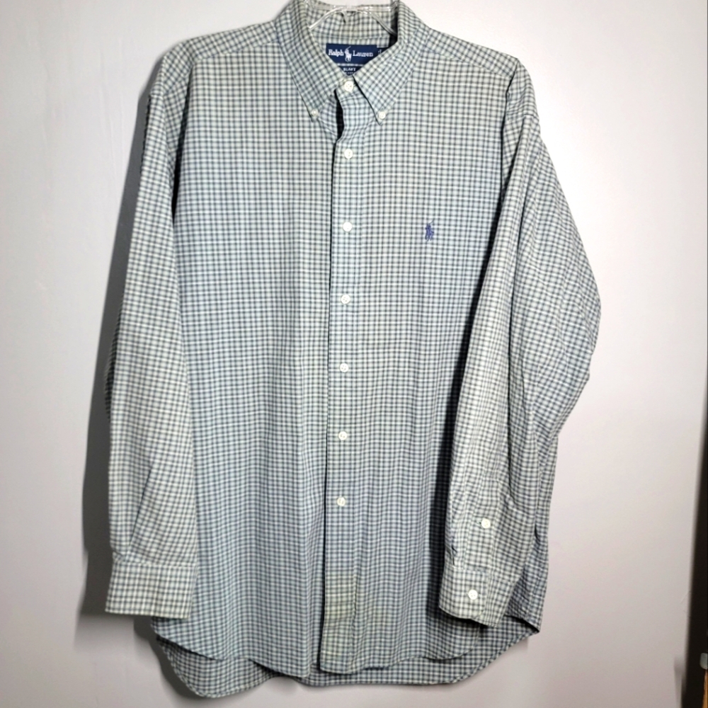 Ralph Lauren Men's Green‎ Checkered Shirt Button Down Sz Large Cotton
